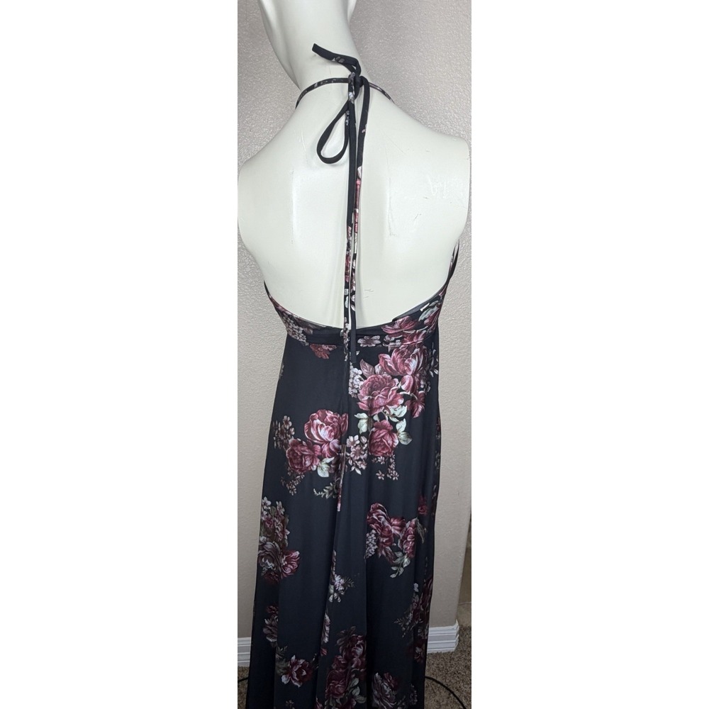 Betsy & Adam Floral Maxi Dress Sz 6 Black Pink Halter Empire Waist Formal - Picture 6 of 8